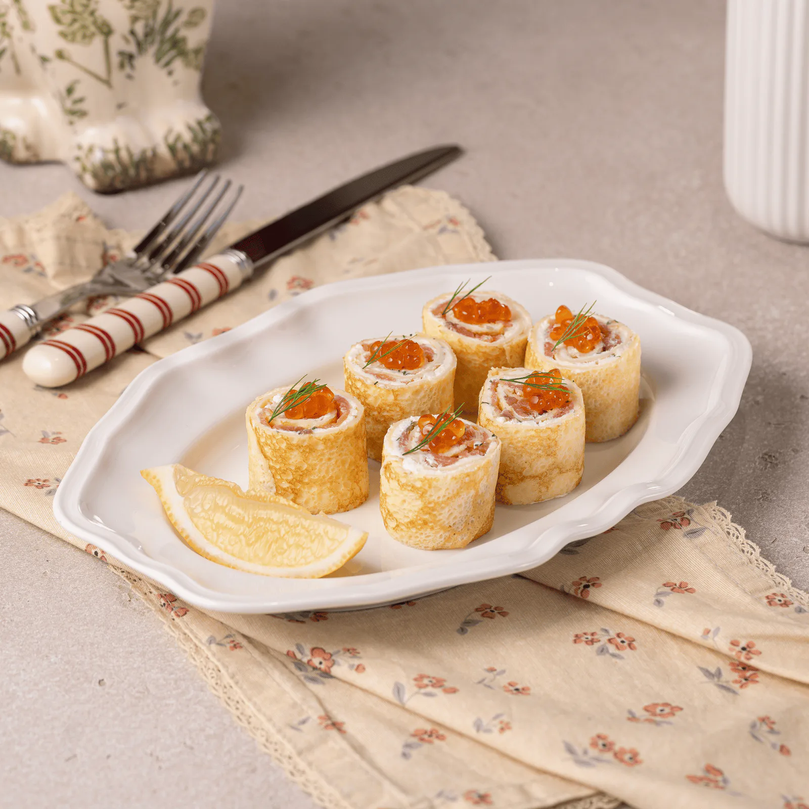 Salmon & Cream Cheese Blini Rolls