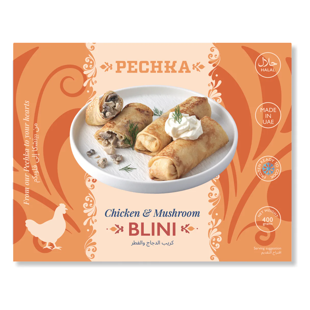 Блинчики с курицей и грибами Pechka